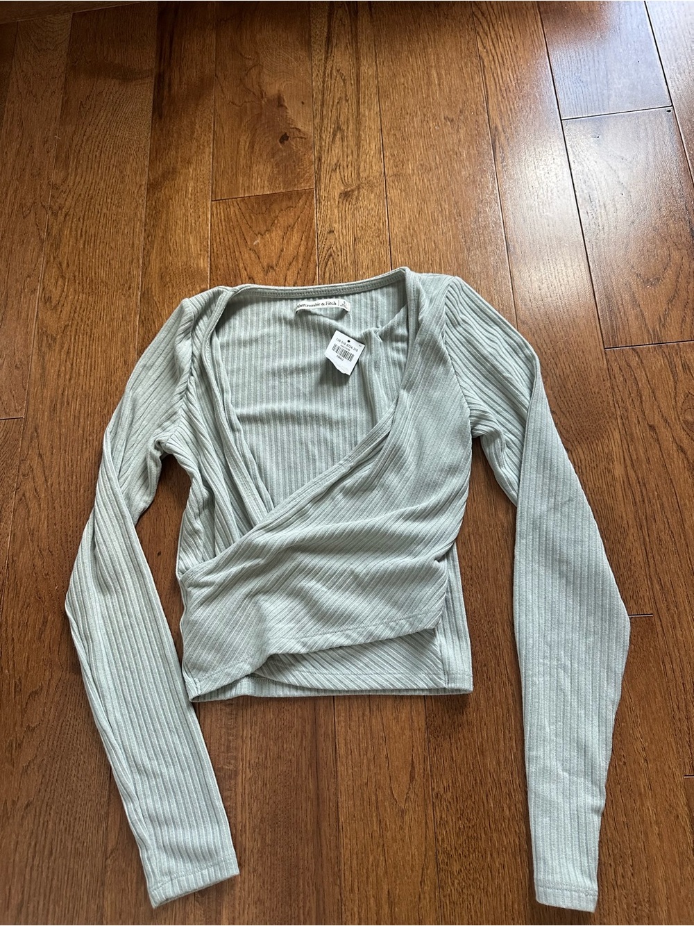 NWT- Abercrombie Women’s Ribbed Wrap Long-Sleeve Top - Light Sage